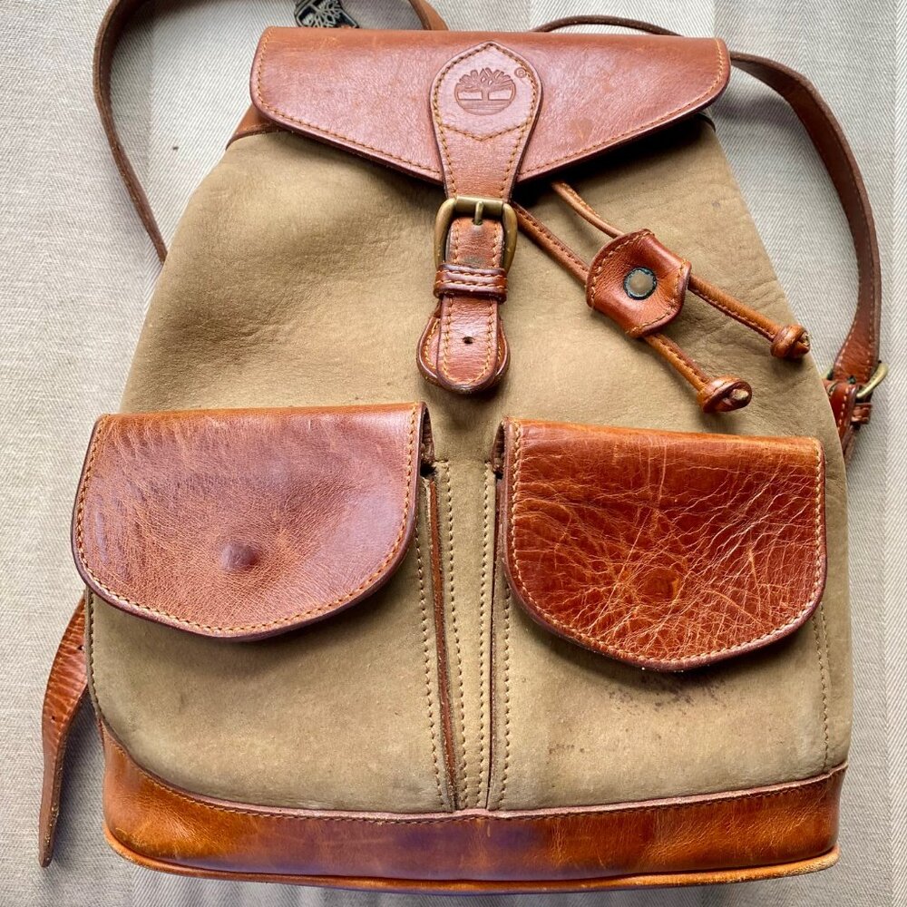 VTG Vintage TIMBERLAND USA Brown & Tan Saddle Suede and Leather Backpack